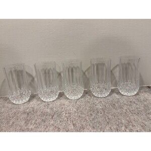 Vintage Cut Crystal Highball Glasses Set of 5 Diamond Base Tall Water Tumblers